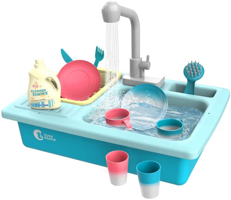 Photo 1 of CUTE STONE Color Changing Kitchen Sink Toys, Children Heat Sensitive Electric Dishwasher Playing Toy with Running Water, Automatic Water Cycle System Play House Pretend Role Play Toys for Boys Girls
