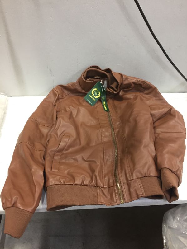 Photo 1 of BROWN LEATHER JACKET-LARGE (HAS SOME BLACK DOTS ON IT)