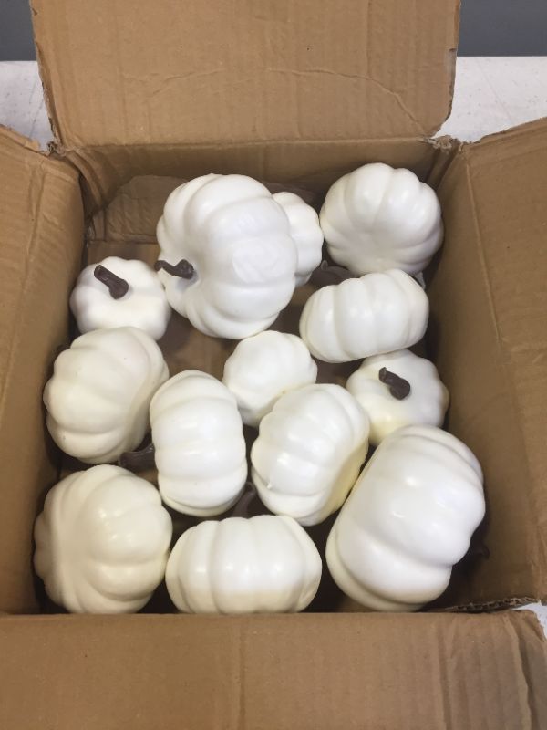 Photo 1 of 12 PC WHITE MINI PUMPKINS FOR DECORATION -- BOX CUTTER IS NOT INCLUDED, ONLY SHOWN TO SHOW SIZE OF MINI PUMPKINS 