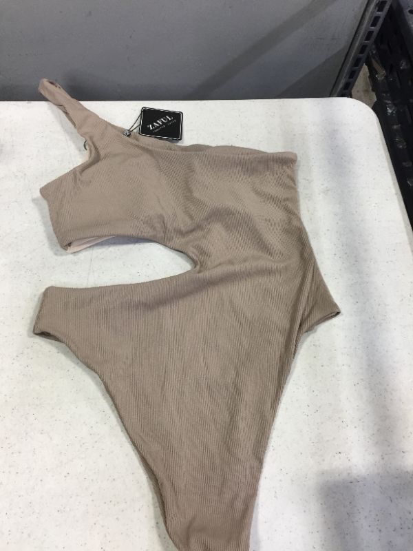 Photo 2 of WOMENS ONE PIECE BATHING SUIT ONE STRAP LIGHT BROWN/CREME SIZE 6