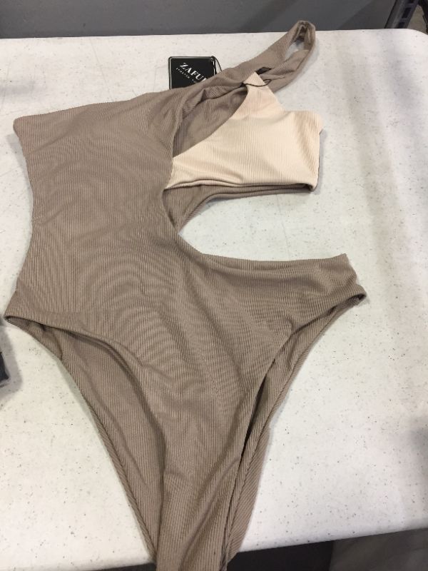 Photo 1 of WOMENS ONE PIECE BATHING SUIT ONE STRAP LIGHT BROWN/CREME SIZE 6