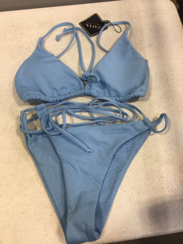 Photo 2 of  WOMENS TWO PIECE BATHING SUIT BLUE SIZE 10