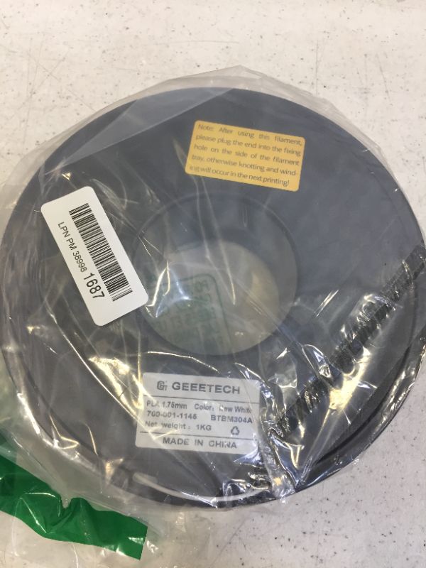 Photo 1 of Geeetech 1.75mm PLA 3D Printer Filament, 1kg Spool (2.2lbs), Upgrade Tidy Winding Tangle-Free, Dimensional Accuracy +/- 0.03mm, White---- MISSING UNKNOWN AMOUNT OF PRINTER FILAMENT 
