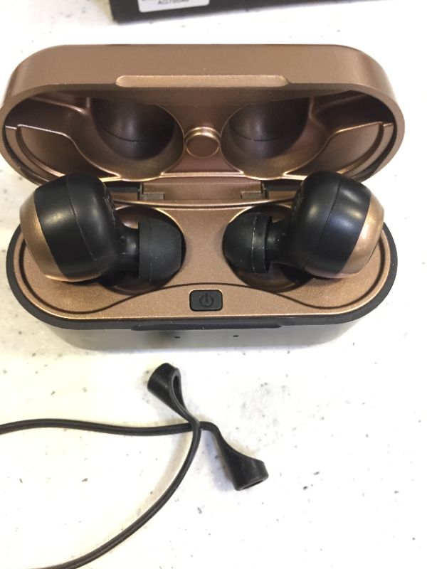 Photo 3 of Jabees Firefly Vintage Bluetooth 5.2 Wireless Gaming Earbuds and Charging Case - Noise Cancelling Earbuds with Microphone - 8 Hr Playtime, 80 ms Low Latency, Qualcomm aptX Audio, ENC, 4 Mics (Bronze)
