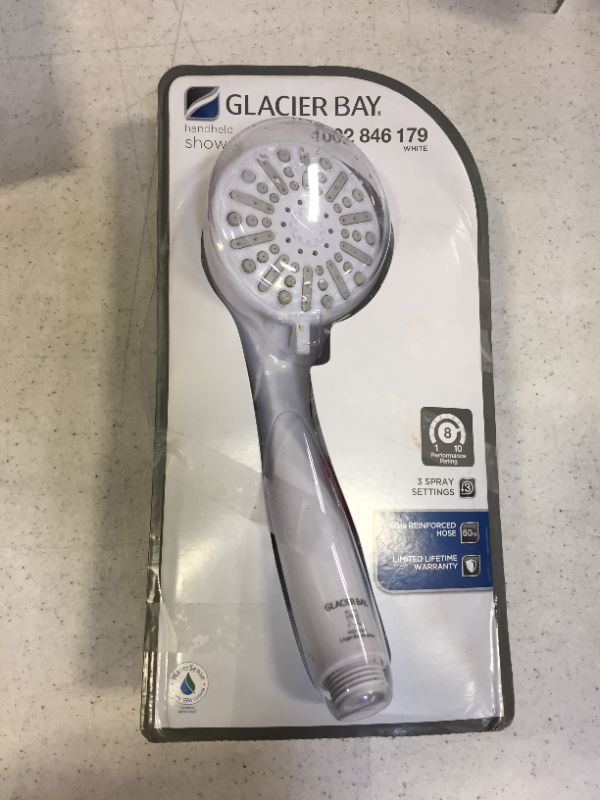 Photo 2 of GLACIER BAY 3-Spray 3.3 in. Single Wall Mount Handheld Adjustable Shower Head in White