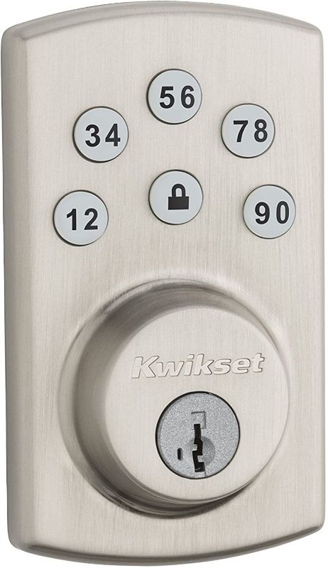 Photo 1 of Kwikset 99070-101 Powerbolt 2 Door Lock Single Cylinder Electronic Keyless Entry Deadbolt Featuring SmartKey Security in Satin Nickel
