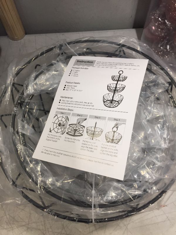 Photo 1 of 3 Tier Fruit Basket - ESEOE Fruits Bowl Storage Vegetable Baskets Stand Metal Fruit Holder for Kitchen Countertop Big Black Fruit Display