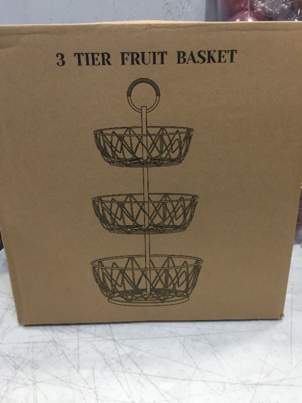 Photo 1 of 3 Tier Fruit Basket - ESEOE Fruits Bowl Storage Vegetable Baskets Stand Metal Fruit Holder for Kitchen Countertop Big Black Fruit Display