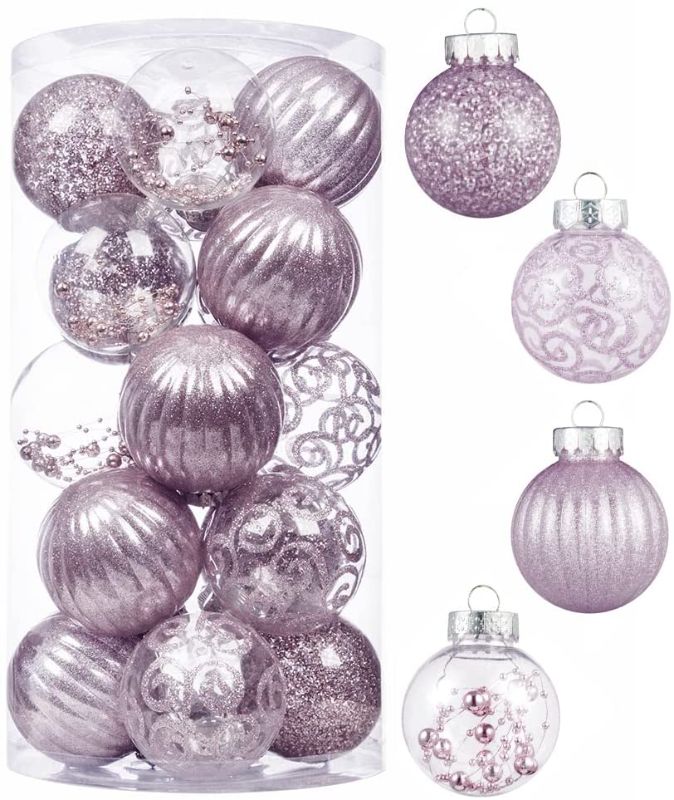 Photo 1 of XmasExp 20ct Christmas Ball Ornaments Set -Clear Plastic Shatterproof Xmas Tree Ball Hanging Baubles Stuffed Delicate Glittering for Holiday Wedding Xmas Party Decoration (80mm/3.15",Pinkish Gold)