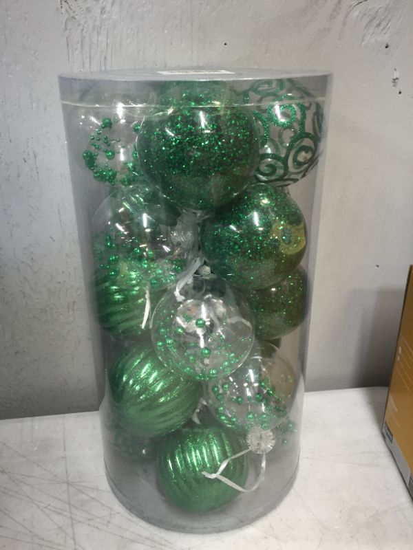 Photo 2 of XmasExp 20ct Christmas Ball Ornaments Set -Clear Plastic Shatterproof Xmas Tree Ball Hanging Baubles Stuffed Delicate Glittering for Holiday Wedding Xmas Party Decoration (80mm/3.15",Green)