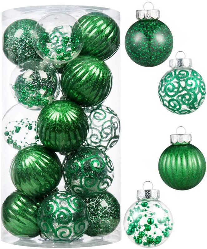Photo 1 of XmasExp 20ct Christmas Ball Ornaments Set -Clear Plastic Shatterproof Xmas Tree Ball Hanging Baubles Stuffed Delicate Glittering for Holiday Wedding Xmas Party Decoration (80mm/3.15",Green)