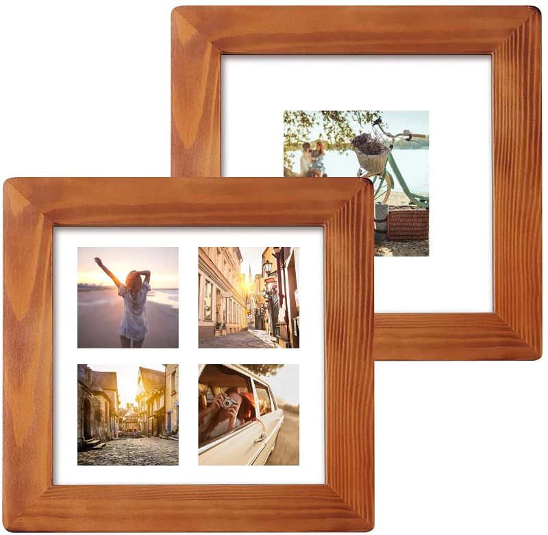 Photo 1 of 10x10 Rustic Picture Frames Wood, Display Pictures 5x5 or Collage Frame 4 4x4 Openings with Mat for Wall Mounted ?2pack?