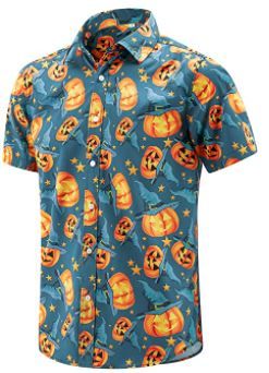 Photo 1 of ENVMENST Halloween Button Up Shirt for Men Fun Pumpkins Printed Casual Short Sleeve Hawaiian Aloha Shirts sz XXL 
