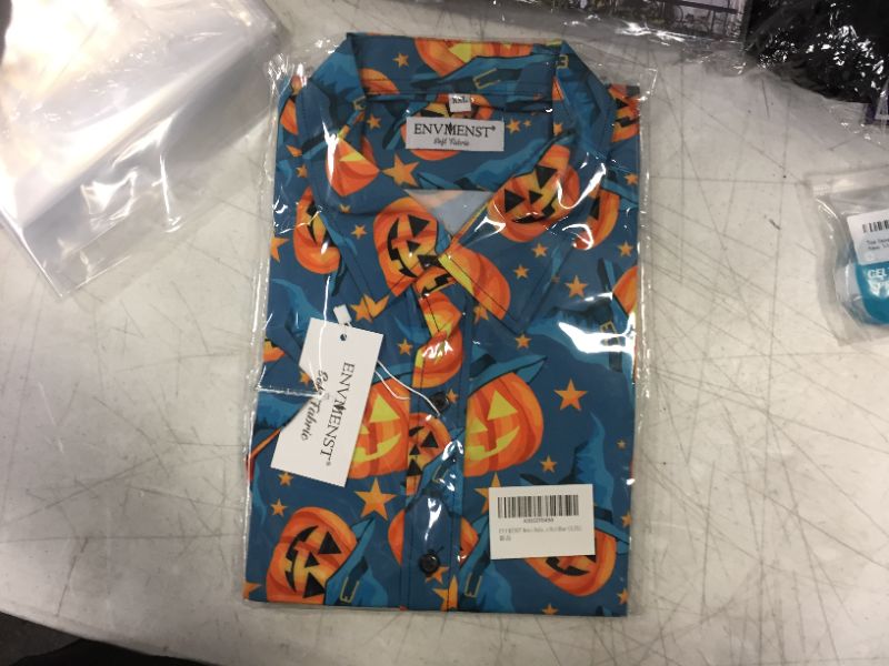 Photo 2 of ENVMENST Halloween Button Up Shirt for Men Fun Pumpkins Printed Casual Short Sleeve Hawaiian Aloha Shirts sz XXL 
