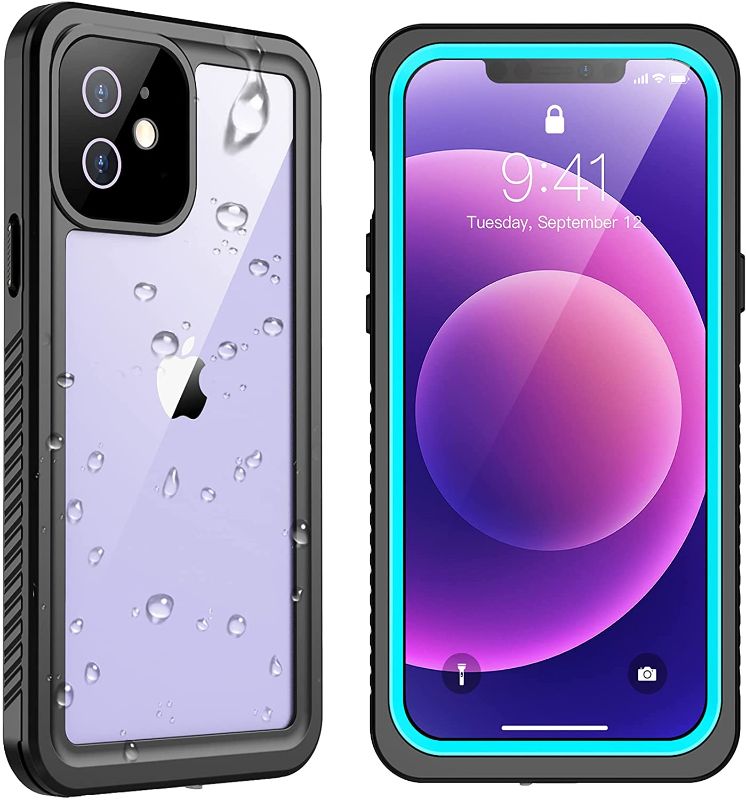 Photo 1 of 2 PACK - SPIDERCASE Designed for iPhone 12 Case, Waterproof Built-in Screen Protector, Shockproof Full Body Cover Rugged Case Only for iPhone 12 6.1” 2020 Released, Teal/Clear