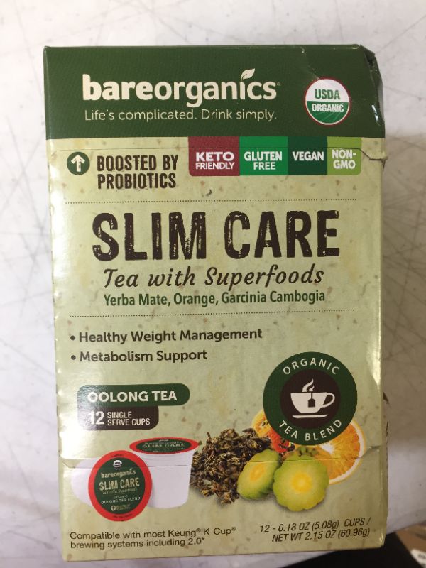 Photo 2 of 
BareOrganics 12338 Slim Care Tea with Superfoods, Organic Probiotic Tea, Oolong Tea, 12 Single Serve Cups
BB DEC 18/21
