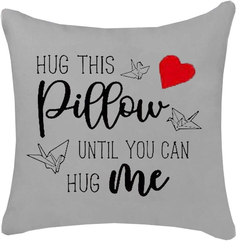 Photo 1 of ZUEXT Red Love Heart Valentine's Throw Pillow Covers 18x18 Inch, Cotton Gray Thousand Paper Cranes Pillowcase for Your Lover Long Distance Relationship Gift(Hug This Pillow Until You Can Hug Me)