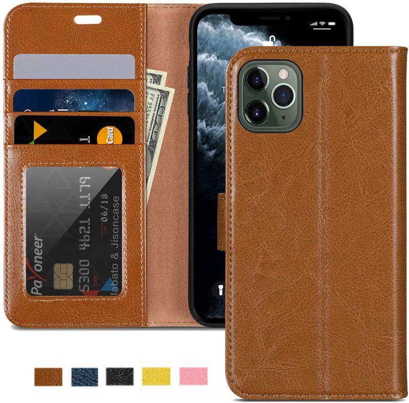 Photo 1 of iPhone 11 Pro Wallet Case, JISON21 iPhone 11 Pro 5.8" Leather Flip Case, Card Slot Magnetic Closure Stand Flip Cover Compatible with iPhone 11 Pro (2019 Release 5.8”) (Brown)