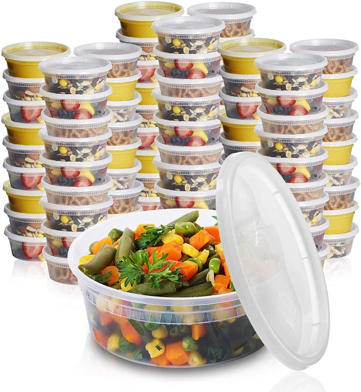 Photo 1 of [24 Sets - 8 oz.] Plastic Deli Food Storage Freezer Containers With Airtight Lids Plastic Deli Containers with Lids, Slime, Soup, BPA Free Stackable Leakproof Microwave/Dishwasher/Freezer Safe
