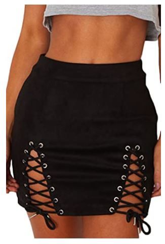 Photo 1 of Meyeeka Womens Sexy High Waist Lace Up Bodycon Faux Suede Split Tight Mini Skirt
Size: L