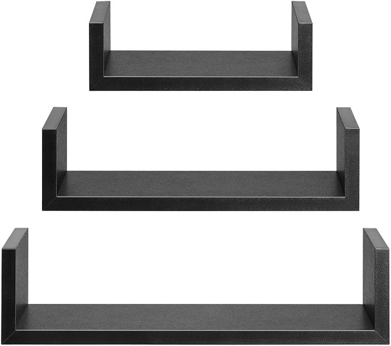 Photo 1 of AMADA HOMEFURNISHING Black Floating Shelves U-Shaped, Wall Mounted Shelf 3 Sizes for Bathroom, Bedroom, Living Room and Kitchen, AMFS13-B
