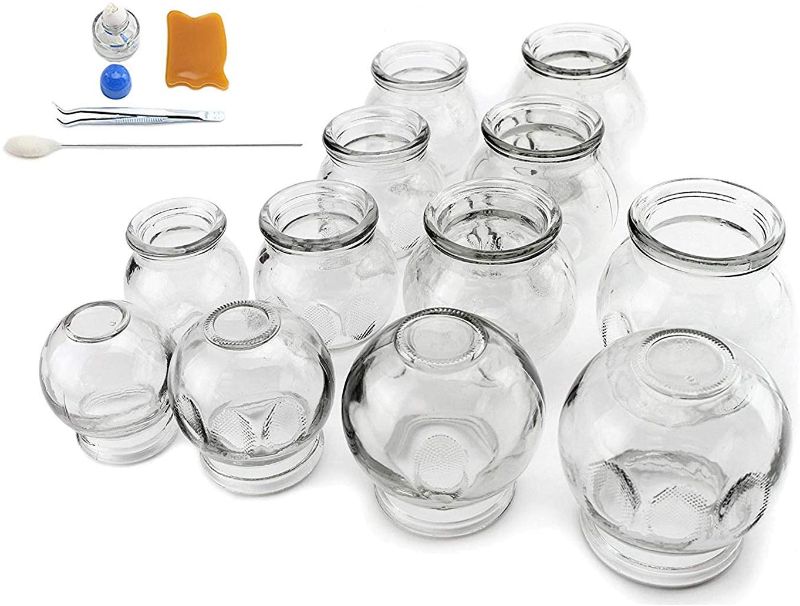 Photo 1 of ?? Medical Grade Glass Cupping Therapy Set Professional Vacuum Cupping Therapy Equipment (12 pcs Thick Glass Cupping Set with BOUNS Kits Pro)