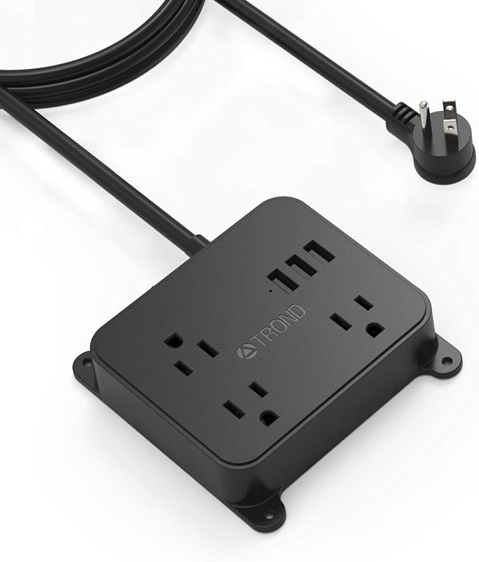 Photo 1 of TROND Power Strip with 3 Widely Spaced Outlets and 3 USB Ports, 10 Ft Long Extension Cord , Flat Plug, Wall Mountable, Compact Desktop Charging Station for Dorm Room Home Office, Black
