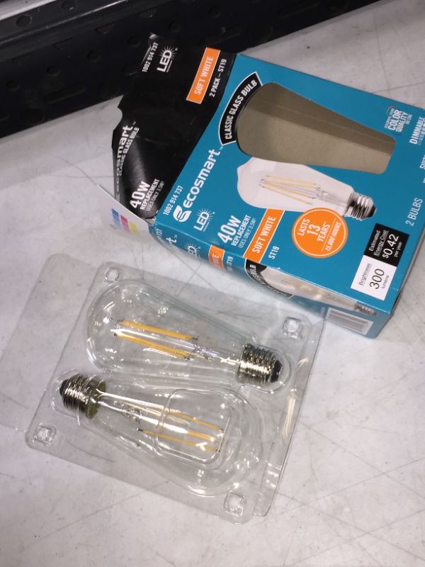 Photo 2 of 40-Watt Equivalent ST19 Dimmable Clear Glass Filament Vintage Edison LED Light Bulb Soft White (2-Pack)