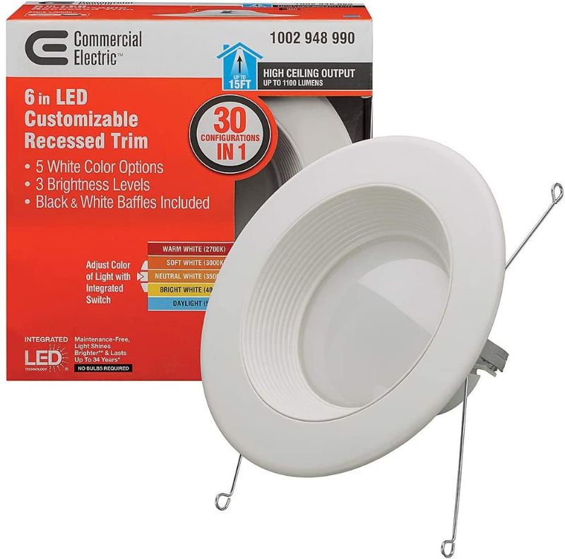 Photo 1 of Commerical Electric 6 in. Lumen and Color Changeable Integrated LED Recessed Downlight Retro Fit Trim
