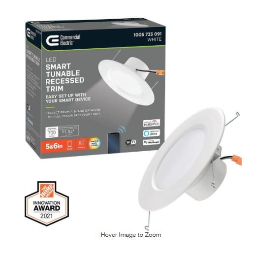 Photo 1 of 5 in./6 in. T20 Smart Hubspace Color Selectable CCT Integrated LED Recessed Light Trim Works with Amazon and Google
