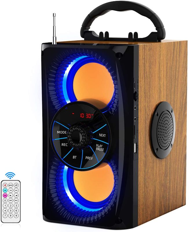 Photo 1 of Wireless Bluetooth Speaker with Lights 10W HD Sound and Bass, Wood Body, Four Stereo Loud, Portable Record Speakers for Home, Party, Outdoor, Travel, Gift, 4 Loud Speakers
