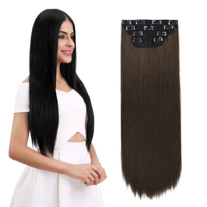 Photo 1 of REECHO 26" Straight Super Long 4 PCS Set Thick Clip in on Hair Extensions Medium Ash Brown