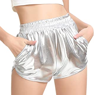 Photo 1 of MAKARTHY Women's Metallic Shorts Elastic Waist Shiny Sparkly Rave Pants