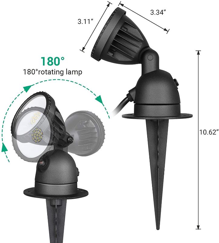 Photo 1 of EDISHINE Outdoor Christmas LED Spotlight with 3 Lenses (Red Yellow Green), Dusk to Dawn Light Sensor Plug in Landscape Spot Light, 120V 12W Stake Light with 3 FT Extension Cord, UL Listed