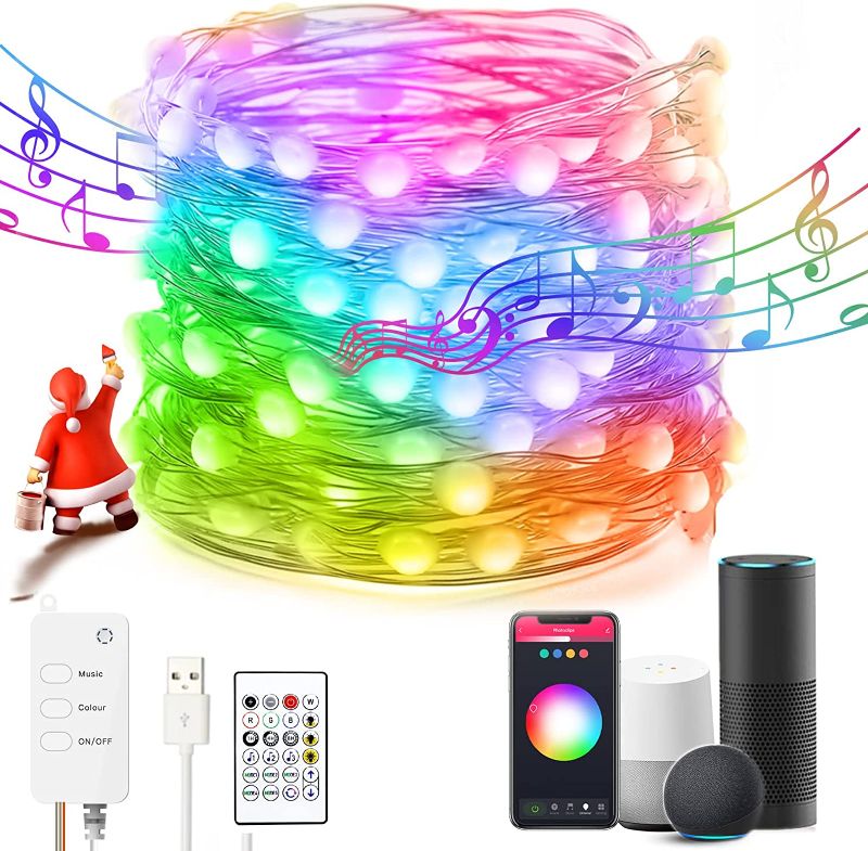 Photo 1 of Fairy String Lights, 65.6ft Rainbow Fairy Lights for Bedroom, App Control LED Fairy Lights USB Plug in with Remote, Waterproof Music Sync LED String Lights for Indoor Outdoor Christmas Lights