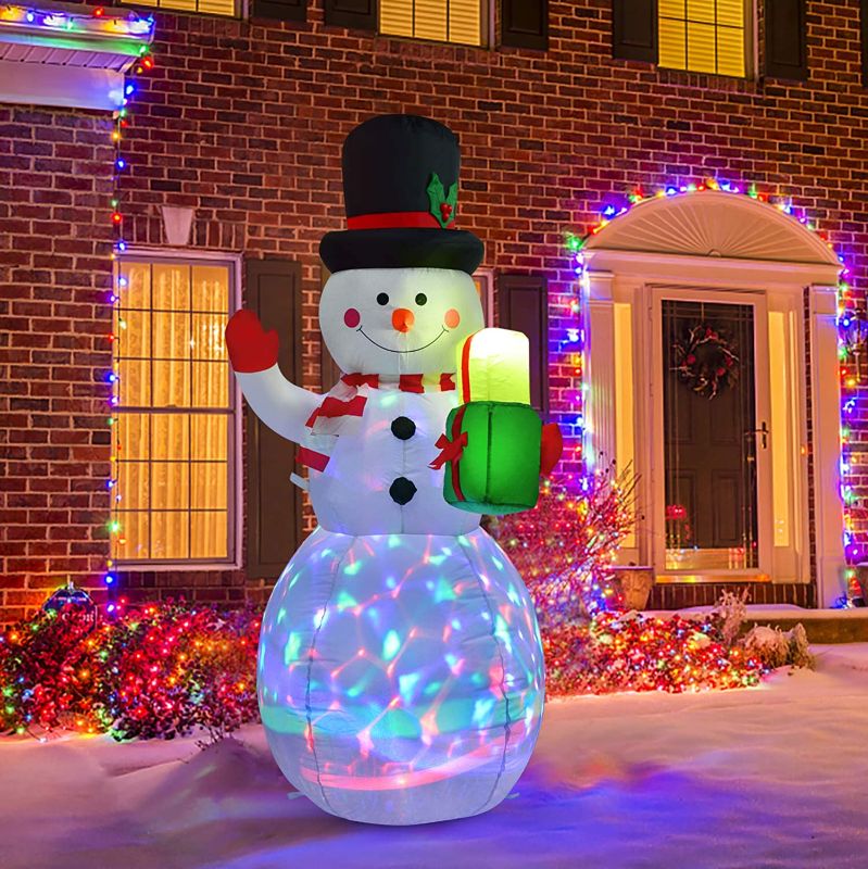 Photo 1 of Artiflr 5 FT Inflatable Christmas Snowman with Gift Bag, Rotating Led Lights Xmas Holiday Blow Up Family Party Decoration Yard Lawn Favors Indoor Outdoor Inflatable