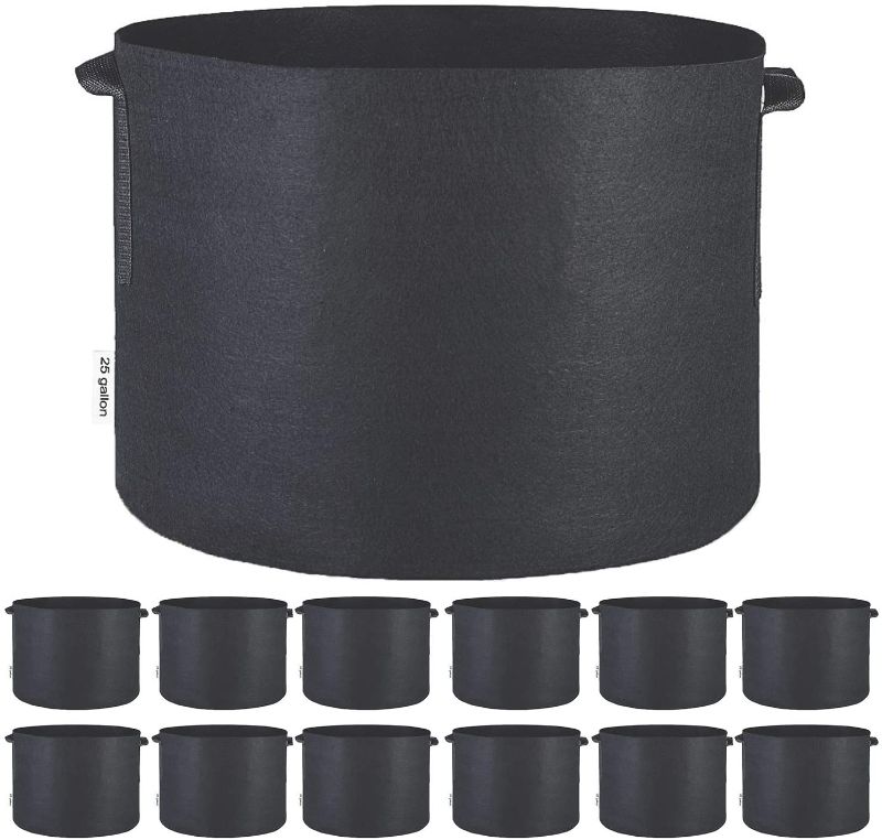 Photo 1 of 25 Gallon Grow Bags Black Fabric Round Aeration Pots Container for Nursery Garden and Planting Grow (25 Gallon,) 4 PACK