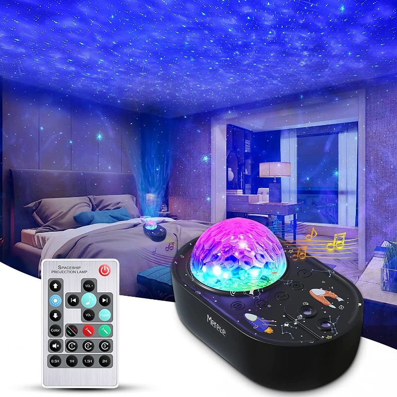 Photo 1 of Merece LED 3 in 1 Star Galaxy Projector, Night Light Projector Bluetooth Music Speaker, Remote Control & 5 White Noises for Bedroom/Party/Decor, Timer Starry Projector for Kids, Adults Black