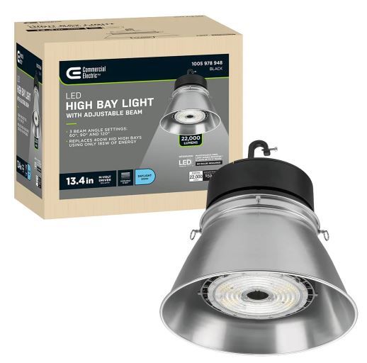 Photo 1 of 13.4 in. Round 400W Equivalent Integrated LED Brushed Nickel High Bay Light w/ Adjustable Beam High Output 22,000 Lumen
