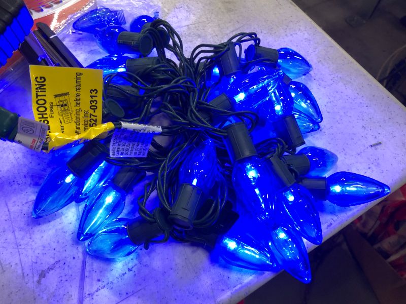 Photo 2 of 16 ft. 25-Light LED Blue C9 Super Bright Steady Lit String Light
