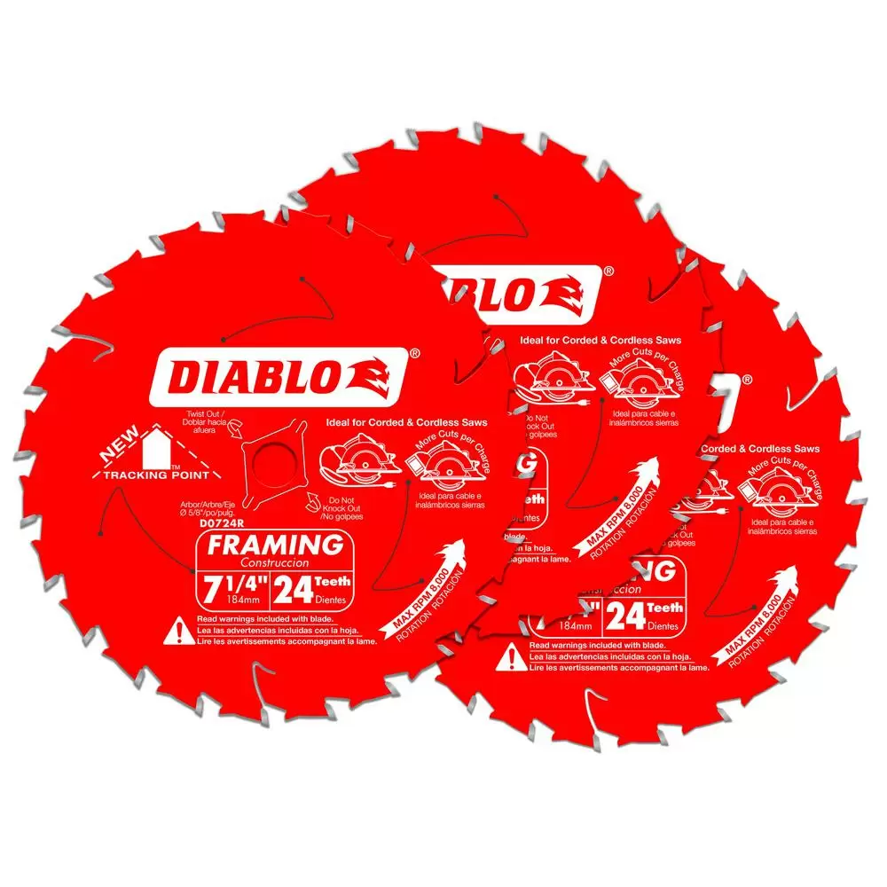 Photo 1 of 3pk-new Diablo D0724r3 7-1/4" X 24-teeth Tracking Point Framing Saw Blade
