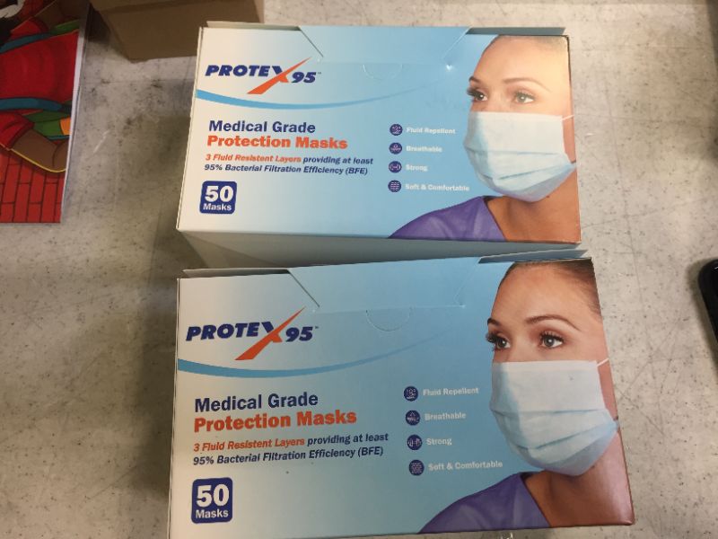 Photo 1 of 2 PACKS OF 50 MEDICAL GRADE DISPOSABLE FACE MASKS