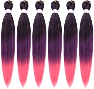 Photo 1 of 6 Packs EZ Braids Professional Pre Streched Braiding Hair Hot Water Setting Synthetic Fiber Easy Braids Hair Colors Ombre Crochet Braids Hair Extensions ?Black/Purple/Pink)