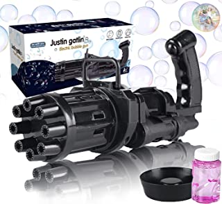 Photo 2 of 2 Pack-Mini Gatling Bubble Machines , Gatling Electric Bubble Gun 8-Hole Huge Amount Bubble Maker Kids Outdoor Toys for Boys and Girls(One Pink and One Black)