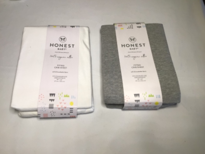 Photo 2 of 2 Pack HonestBaby Baby Organic Cotton Fitted Crib Sheet- One White and One Gray
