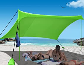 Photo 1 of Easierhike Family Beach Sunshade Tent UPF50+ UV Protection Portable Windproof Design with 6 Sandbags Anchors 10x10 FT 2 Poles Outdoor Shelter for Beach, Camping, Fishing, Backyard and Picnics-Color Beige