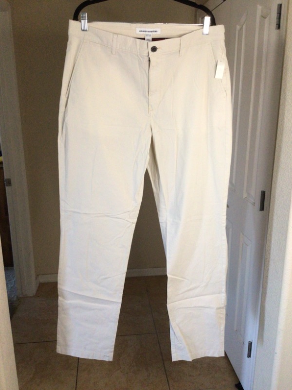 Photo 2 of Amazon Essentials Men's Wrinkle-Resistant Flat-Front Chino Pant- Color Stone (Off White)-Size 36 x 34