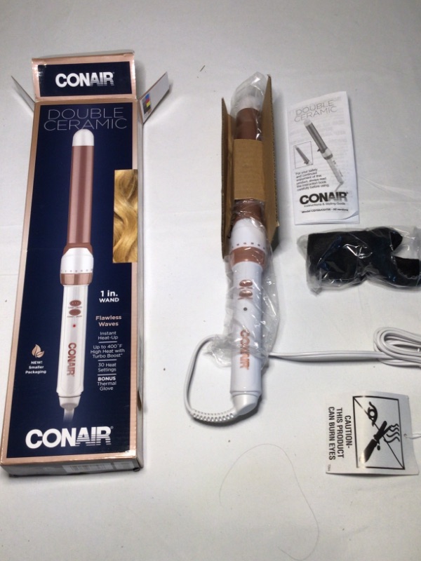 Photo 2 of Conair Double Ceramic Curling Wand, 1 Inch Curling Wand, White / Rose Gold