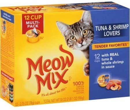 Photo 1 of 2 Boxes-Meow Mix Tuna & Shrimp Lovers Tender Favorites 1-Pack with 12 Cups with Real Tuna & Whole Shrimp in Sauce (Each Box is 12 Cups)