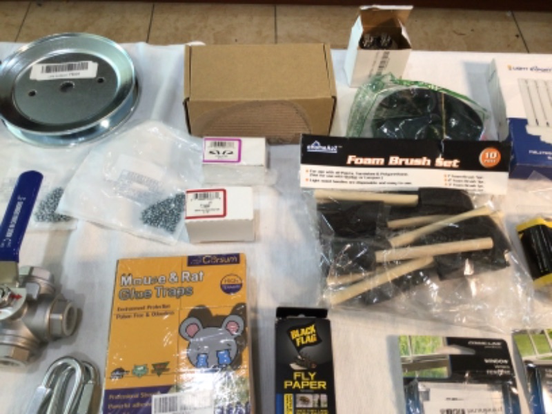 Photo 12 of Bundle of Assorted Hardware Store Items Wall Plates for Electrical Outlets, Wall Switches, Dewalt Rotary Rasp Bit, Mouse Trap, Drill Bits, Drawer Handles, Window Latches, Mailbox Mounting Board, Water Bandit, Door Handle many more items.